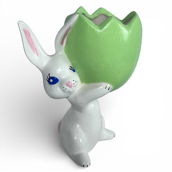 Vintage Other - Vintage Ceramic Anthropomorphic Bunny Rabbit Egg Planter Vase Easter Kitschy